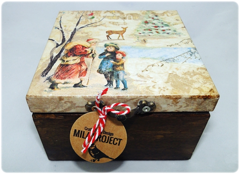 Bombka gwiazdka w drewnianym pudełku Spotkanie z Mikołajem 1